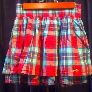 Hollister plaid flouncy two tiered lined mini skirt turquoise, red, yellow, navy